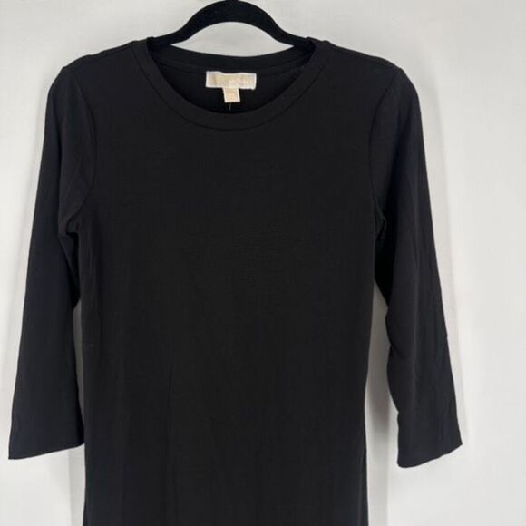 NWT Michael Kors Women's Stripe Ruffle Hem 3/4 Sleeve Shift Dress Black White XS - Picture 2 of 9